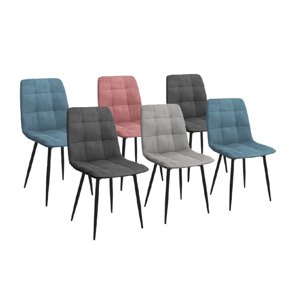 Silla de comedor tapizada en tela con patas metálicas