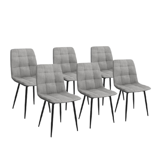 Juego de 6 sillas de comedor tapizadas en tela, respaldo acolchado, patas metálicas negras