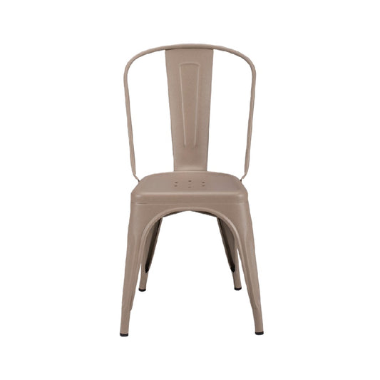 Silla de comedor metálica industrial color beige con respaldo
