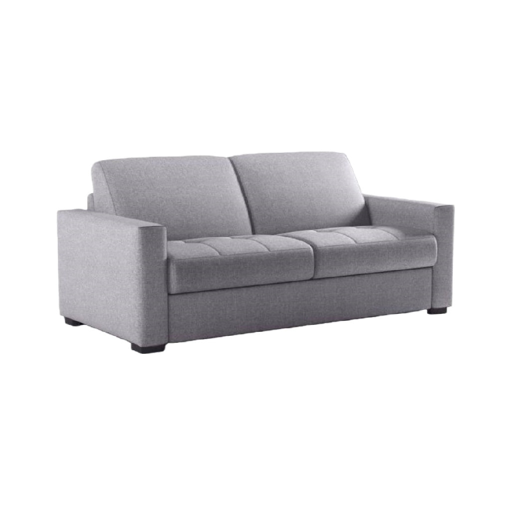 Sofá de 3 plazas tapizado en tela gris con respaldo acolchado