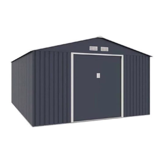 Caseta de jardín metálica extra grande tipo garaje con puerta doble